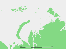 Carte de la terre François-Joseph, en rouge localisation de l'île Heiss