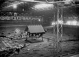 Blanck and white picture, an empty arena with a dohyo-ring in the center