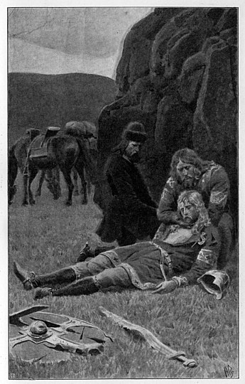 Kjartan Ólafsson is slain by his foster brother Bolli Þorleiksson. Bolli, filled with regret, holds the dying Kjartan in his arms.