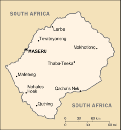 Peta Lesotho menunjukkan kota Maseru.
