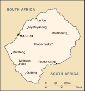 Map of Lesotho showing Maseru.