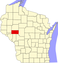 Map of Viskonsin highlighting Eau Claire County