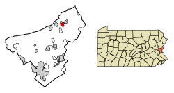 Location of Bangor in Northampton County, Pennsylvania (left) and of Northampton County in Pennsylvania (right)
