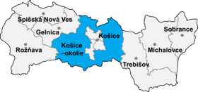 Okrug Košice - okolie na karti