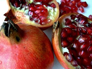English: Close-up of Pomegranates on a table.