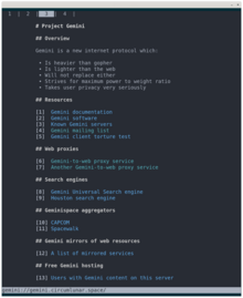 Terminal-Fenster, in dem ein Hypertext-Dokument, eine URL-Zeile und Registerkarten dargestellt werden