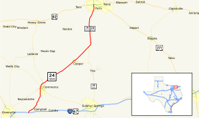 State Highway 24 runs south to north through Hunt, Delta, and Lamar counties