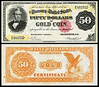 Zlatý certifikát v hodnotě 50 $, série 1882, Fr.1195, zobrazující Silase Wrighta