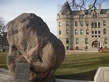 The granite boulder on the U of W's front lawn. UWboulder.JPG