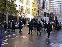 Seattle police on Union Street, during the protests WTO protests.jpg