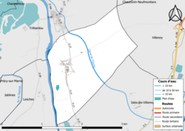 Carte en couleur présentant le réseau hydrographique de la commune