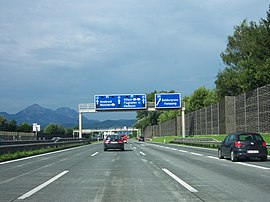 A1 bei der Ausfahrt Salzburg-Mitte Richtung Salzburg