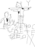 The Alexamenos graffito, a satirical representation of the Christian worship, depicting a man worshiping a crucified donkey (Rome, c AD 85 to 3rd century). It is inscribed ΑΛΕΞΑΜΕΝΟΣ (ΑΛΕΞΑΜΕΝΟϹ) ΣΕΒΕΤΕ (ϹΕΒΕΤΕ) ΘΕΟΝ, which translates as "Alexamenos respects god". Visible at the museum on the Palatine Hill, Rome, Italy (left). A modern-day tracing (right).