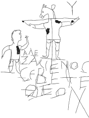 Kreikkalais-roomalainen graffiti, jolla pilkattiin varhaisia kristittyjä. Tekstissä lukee: ΑΛΕΞΑΜΕΝΟΣ ΣΕΒΕΤΕ ΘΕΟΝ, Aleksamenos palvoo jumalaansa