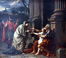 Giving alms to the poor is often considered an altruistic action. Belisaire demandant l'aumone Jacques-Louis David.jpg