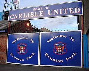 Welcome sign at Brunton Park, home of Carlisle...