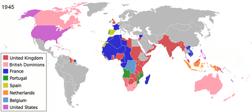 Carte des différents empires coloniaux, en 1945