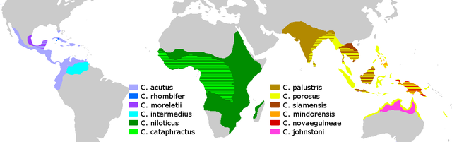 Distribución mundial do xénero Crocodylus