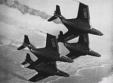 Grumman F9F-8 Cougar formation in 1956 F9F-8 Blue Angles1 NAN1-57.jpg