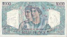 1 000 francs Minerve et Hercule, Face recto