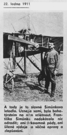 František Šimůnek před letadlem vlastní konstrukce (1911)