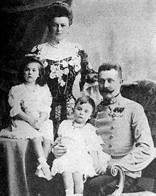 Archduke Franz Ferdinand of Austria and his morganatic wife, Countess Sophie Chotek with their children, Sophie and Maximilian. Photo, 1904. Franzferdinand.jpg