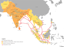 Hinduism expansion in Asia, from its heartland in Indian Subcontinent, to the rest of Asia, especially Southeast Asia, started circa 1st century marked with the establishment of early Hindu settlements and polities in Southeast Asia. Hinduism Expansion in Asia 2023.svg