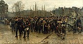 Het transport der kolonialen (1883–84), showing the Royal Netherlands East Indies Army walking through Rotterdam to their transport to the Dutch East Indies[21]