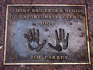 Jim Carrey's handprints, looking like cartoon ...