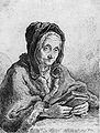 Old woman with a prayer book, etching from ca. 1752