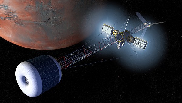 A human-spaceflight interplanetary spacecraft arrives near planet Mars. Jsc2004e18862.jpg