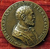 Medallion portrait of Cardano aged 49 by Leone Leoni (1509-1590) Leone leoni, medaglia di girolamo cardano.JPG