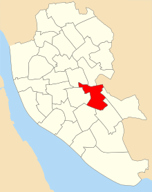 A map of the 2004 arrangement of Liverpool City Council wards, Childwall ward is highlighted