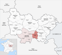 Louhans arrondissementinin Burgonya-Franche-Comté'deki konumu