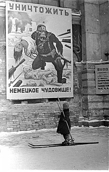 Propaganda in wartime Lviv: the text reads "Destroy the German monster!" Lviv during the II world war (2).jpg