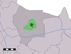 The town centre (dark green) and the statistical district (light green) of Tubbergen in the municipality of Tubbergen.