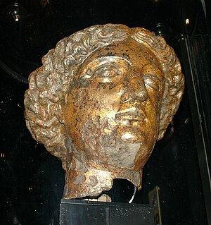 A head of Minerva found in ruins of Roman bath...