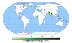 Map showing worldwide okra production