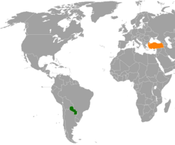 Карта с указанием местоположения Парагвая и Турции