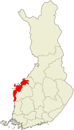 Ostrobothnia on a map of Finland