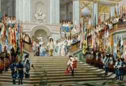 The English feared that King Louis XIV of France would dominate Europe, and devoted their efforts to frustrating this goal. Reception du Grand Conde a Versailles (Jean-Leon Gerome, 1878).png