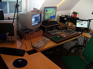 A one-man studio of an internet radio station