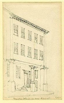 Sketch of the house by Ambrose Macdonald Poynter (1890) Sketch of the house in which Johnson was born in Lichfield by Ambrose Macdonald Poynter.jpg