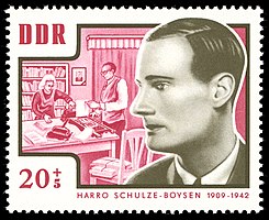 Harro Schulze-Boysen on an East German Pfennig stamp