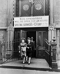 A synagogue in New York City remained open 24 hours on D-Day (June 6, 1944) for special services and prayer. Synagogue D-Day3.jpg