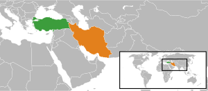 Mapa indicando localização do Irã e da Turquia.
