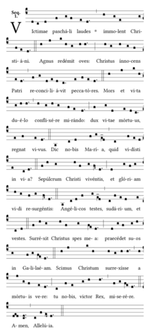 Gregorianische Melodie der Sequenz (anhörenⓘ/?)