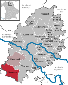 Poziția comunei Wonsees pe harta districtului Kulmbach