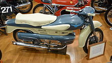 A blue and cream-colored motorcycle