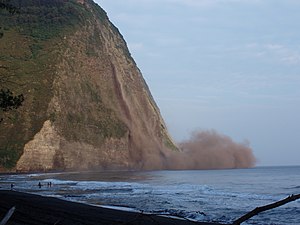 Cliff collapsing in Waipi'o Valley, Hawai'i du...